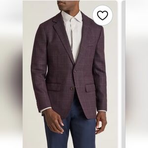Bonobos Unconstructed Blazer Plum Windowpane 36S NWOT